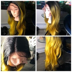 Ombré yellow layered long lace front wig